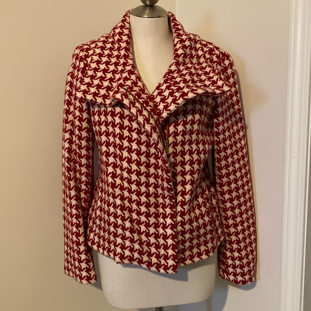 Talbots size 12 versatile multi-wear red and cream patterned jacket.